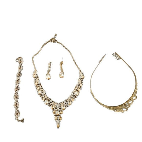 MIRACULOUS GARDEN 3/4 Pieces Women Wedding Bridal Crystal Tiara Crown Teardrop - Picture 7 of 8